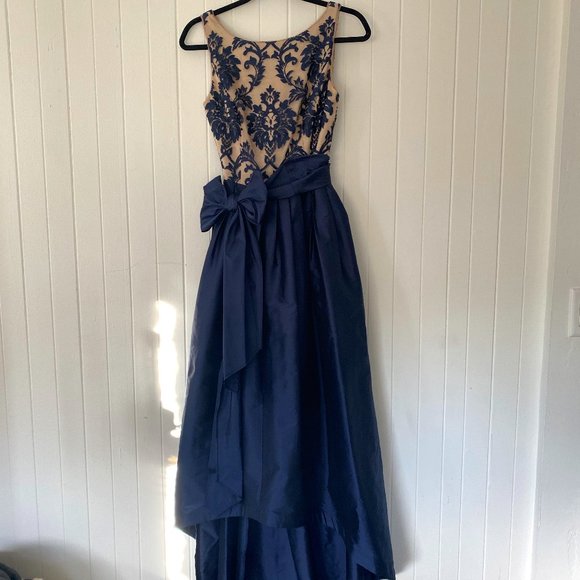 Adrianna Papell Embroidered Lace Taffeta High-Low Ball Gown - Picture 1 of 9